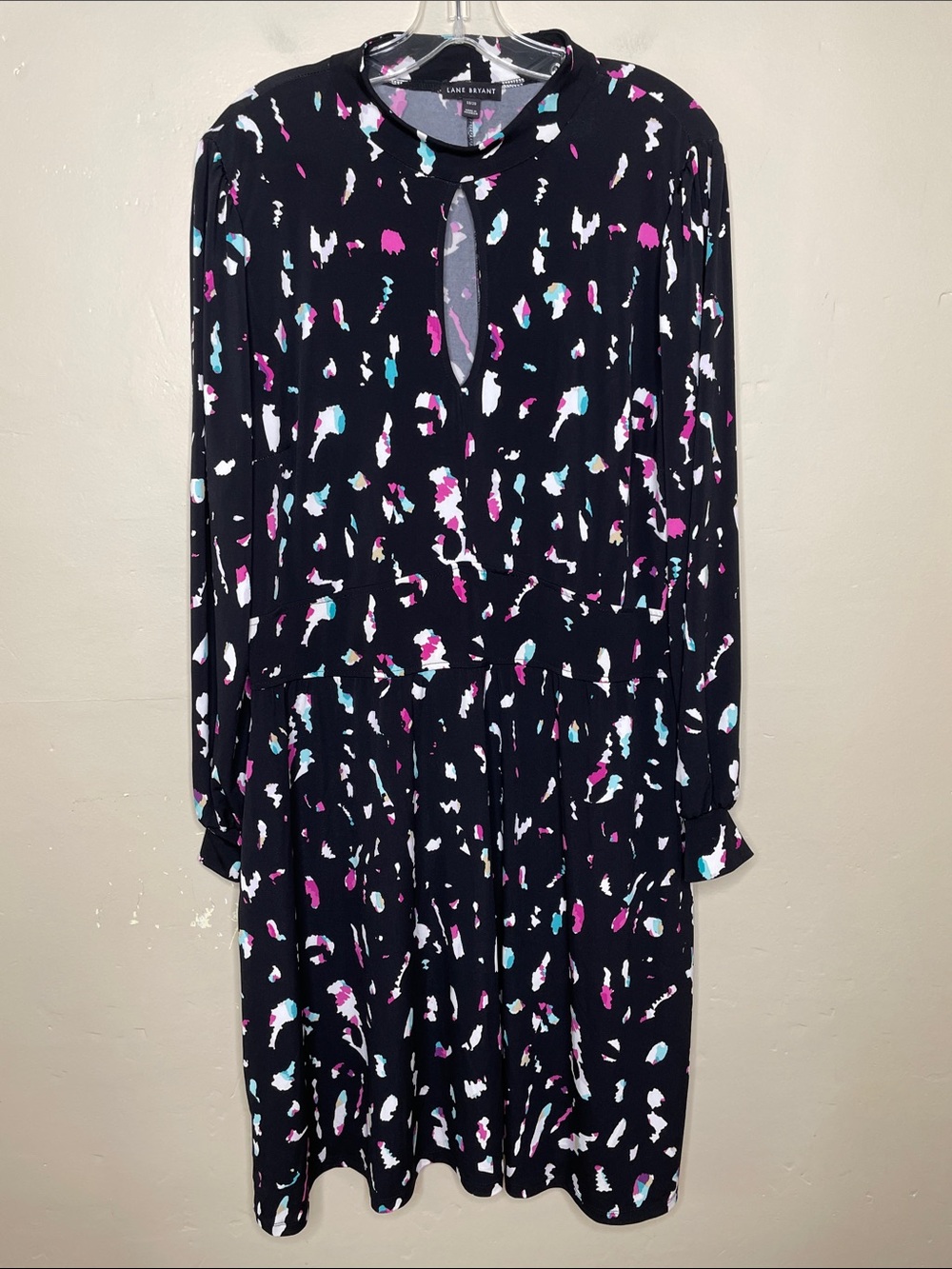 LANE BRYANT Black Abstract Print Modest Easy-To-Wear MIDI Dress 18/20